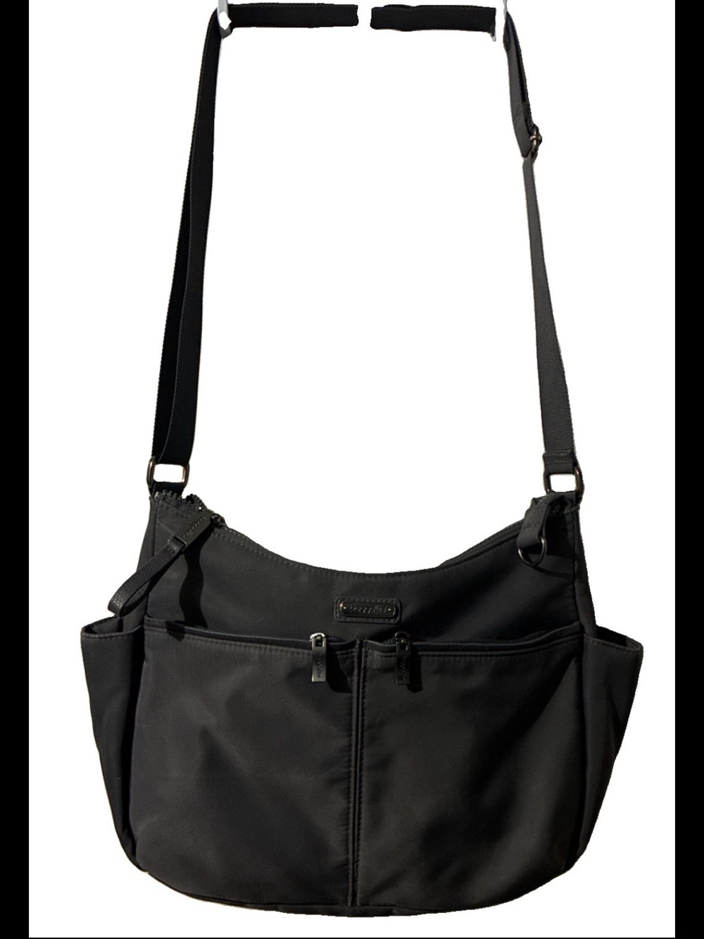 Baggallini Charcoal Gray Nylon Cross Over Crossbody Bag 12” L X 10” H MSRP $120